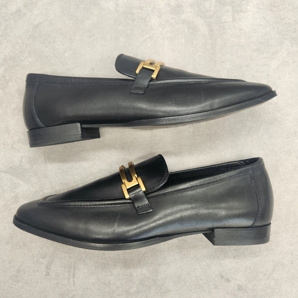 Reiss Dress Loafers 9.5 Black Leather Angela Apron Toe CBK Carolyn New $275 - Picture 5 of 16